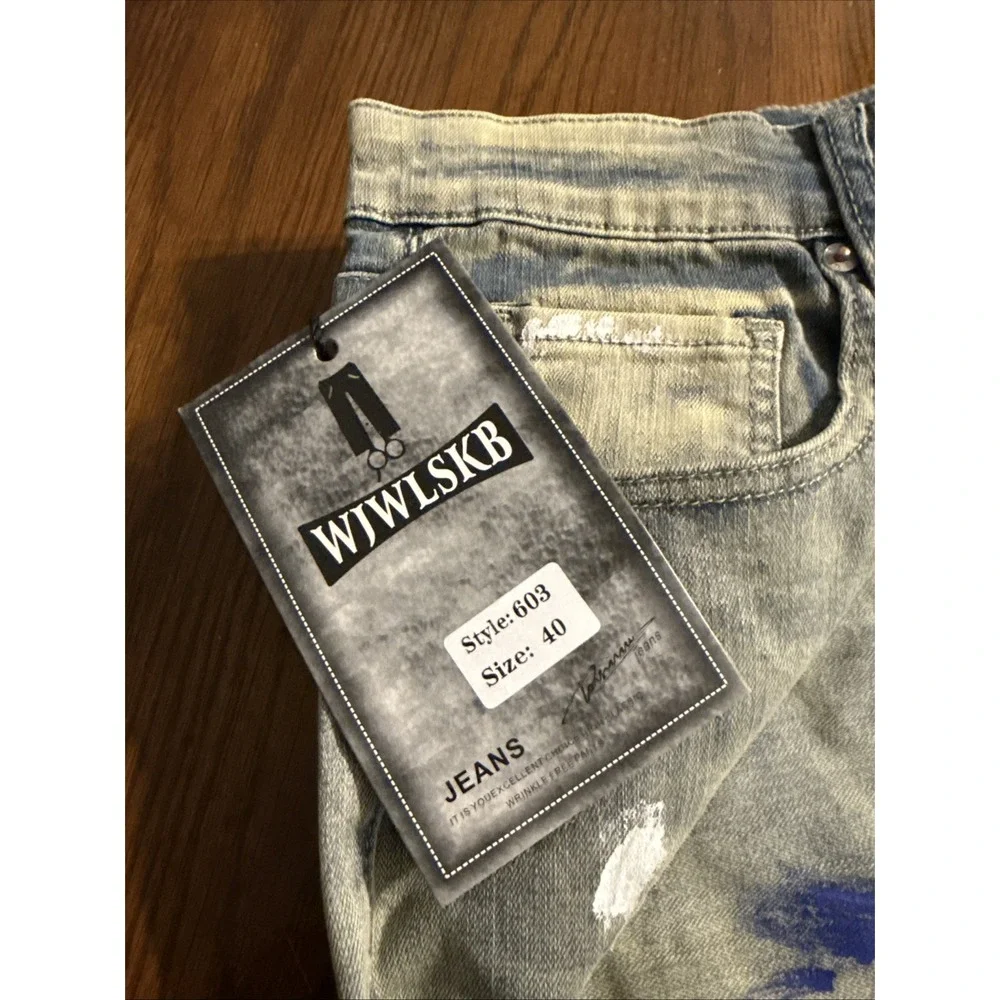 WJWLSKB Men's jeans with splash paint‎ Fit Stretch Cargo Denim Jeans - 40 X 31